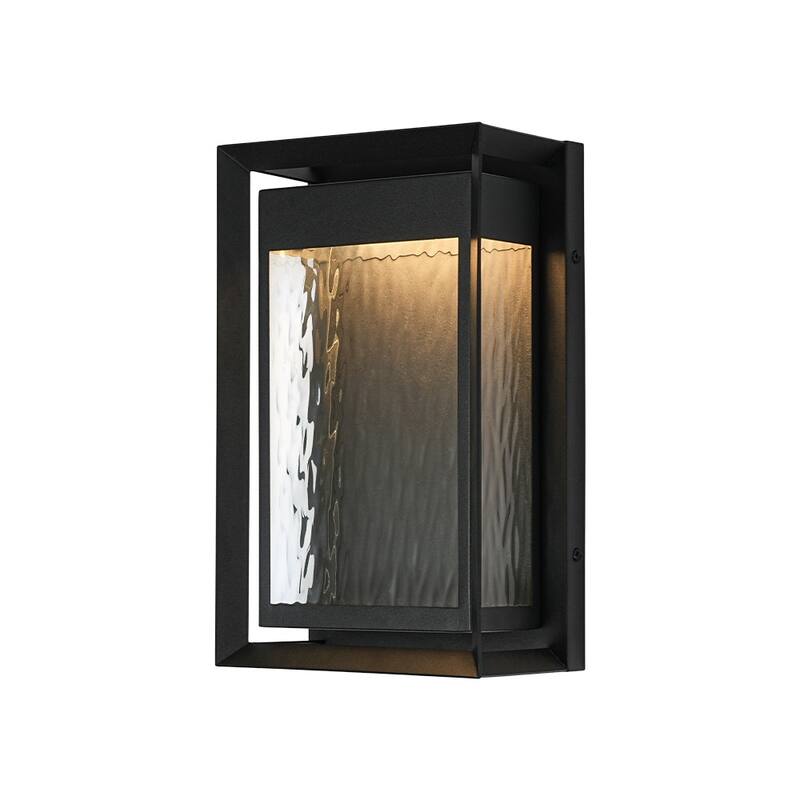 Dimmable LED Rectangle Frame Water Patterned Exterior Wall Sconce - 7.9 in