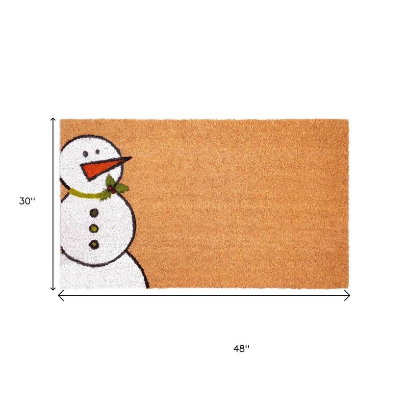 HomeRoots 30" X 48" Brown White And Red Christmas Snowman Outdoor Coir Door Mat - 30.00' X '48.00