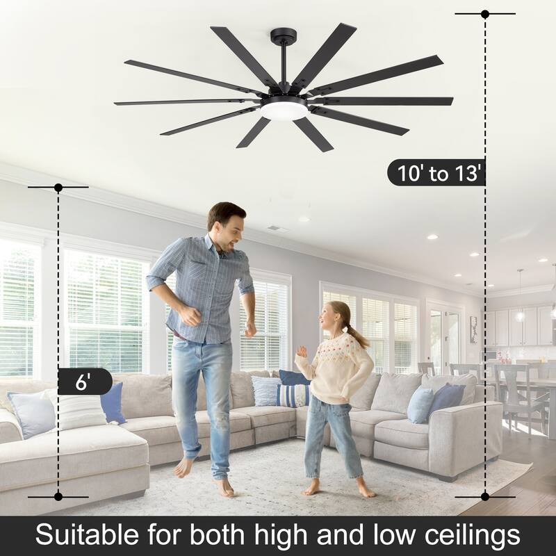 Large 84"/72" Reversible 10-Blade Integrated Ceiling Fan with LED Light Kit and Remote