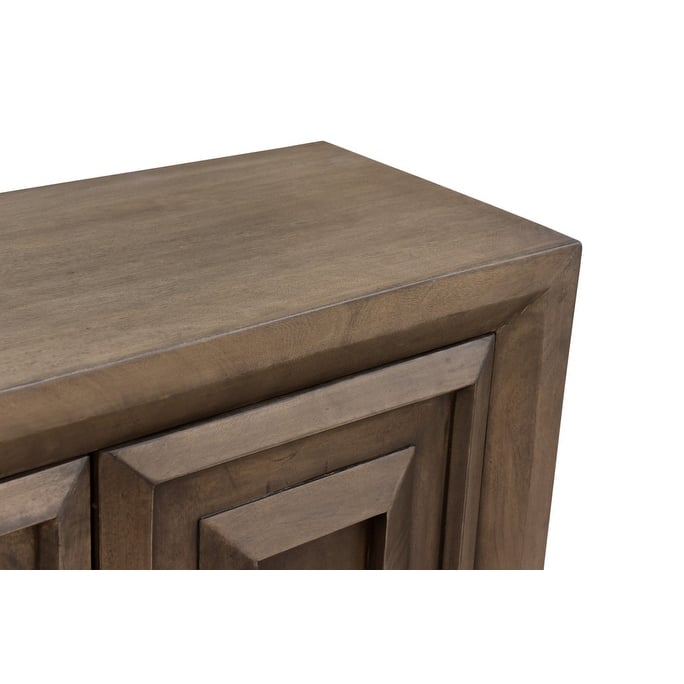 HomeRoots 78" Brown Solid Wood Carved Geometric Sideboard with Four Doors - 78.00 in. x 39.00 in. x 17.00 in.