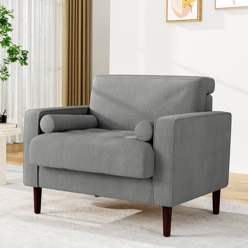 UIXE Upholstered Wide Comfy Accent Club Chair with Wood Leg - 34.6" W x 30.6" D x 28.7" H