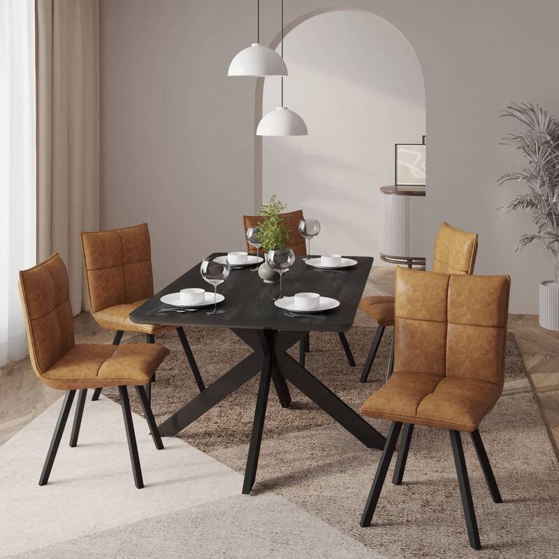 LeisureMod Wesley Modern Dining Chairs - Set of 2 Faux Leather Accent Chairs with Metal Legs for Home Kitchen or Dining Room