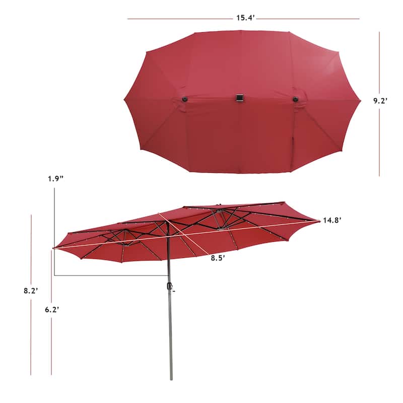 Gymax 15Ft Solar LED Patio Outdoor Double-Sided Umbrella w/ 48 Lights