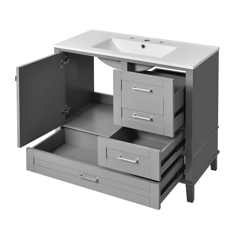 GDFStudio - Aurea Wood & Ceramic 36" Bathroom Vanity with Sink, Soft-Close Door & 3 Drawers