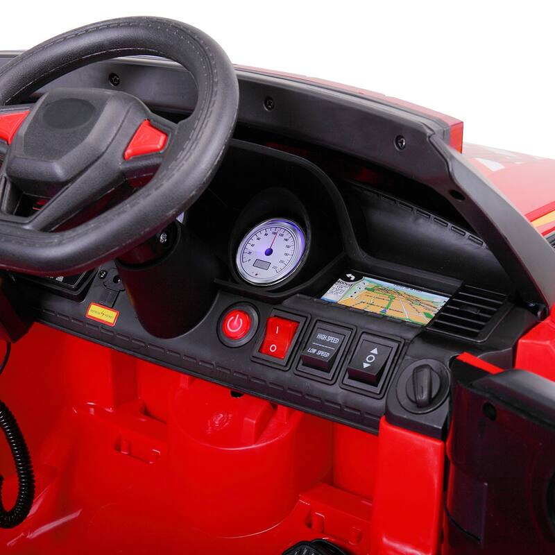 12V Kids Ride-On Police Car with Sirens, Flashing Lights, Remote Control, and Music, Electric Truck for 3-8 Years - Red