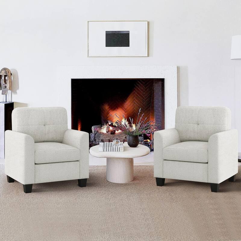 Mid-Century Upholstered Accent Chair Single Sofa with Armrest - 32.5"Lx28.9"Wx36.2"H - Beige