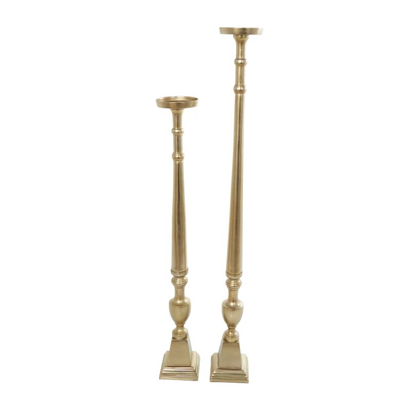 Aluminum Metal Tall Floor Candle Holder - Set of 2 Gold or Black - Roche River Decor
