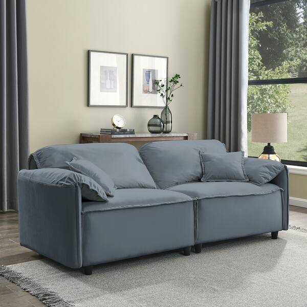 Velvet Upholstery Loveseat Streamlined Light Blue Reclining Sofa