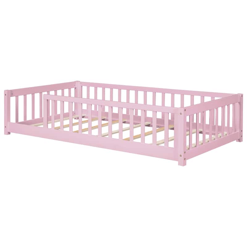 Floor Platform Bed with Fence without Door