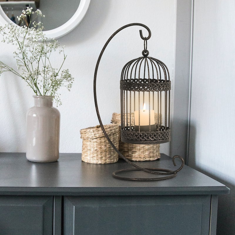 Adeco Birdcage Style Hanging Candle Holder Stand Vintage Lantern