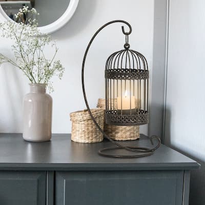 Adeco Birdcage Style Hanging Candle Holder Stand Vintage Lantern