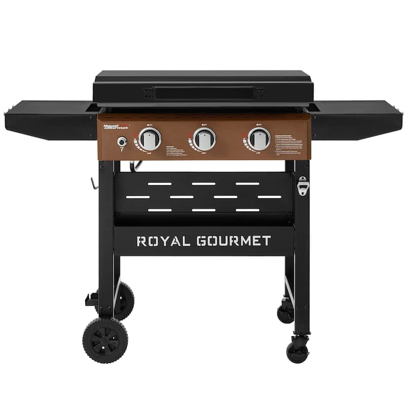 Royal Gourmet GB3000PY 3-Burner Gas Griddle with Hood & Collapsible Side Shelves, 39,000 BTU, 492 Sq. In. Cooking Area - Propane Gas