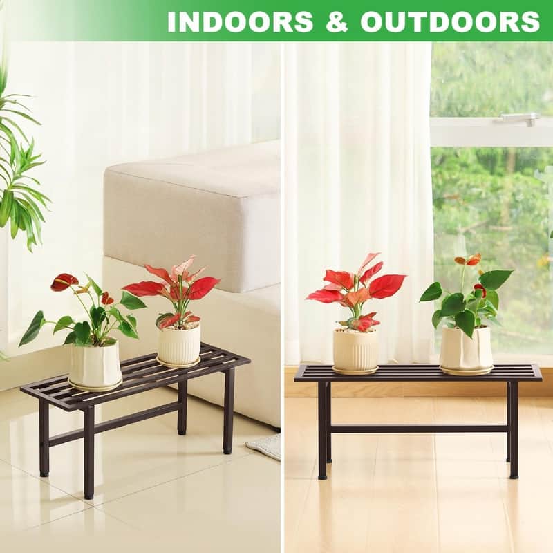 2 Pack Metal Plant Stand Outdoor Plant Shelf Indoor - 26 x 8.75 x 10.12 inches