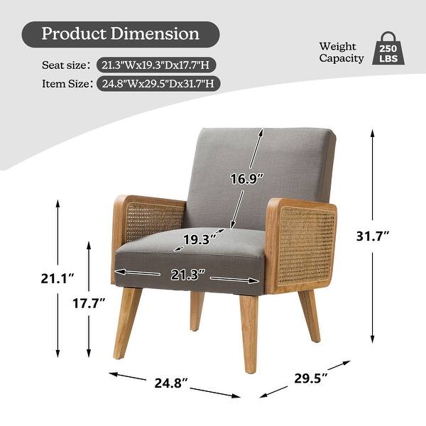 dimension image slide 8 of 16, Carmina Upholstered Accent Chair with Natural Rattan Arms by HULALA HOME