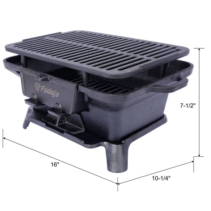 Anmytek Compact Cast Iron Tabletop Charcoal Grill with Dual-Layer Grate, Portable Mini BBQ Grill with Sliding Ash Door