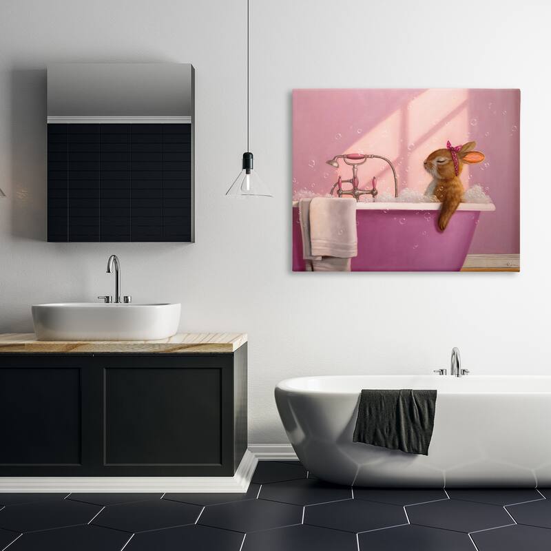 Stupell Bunny in Pink Relaxing Bath Canvas Wall Art Design By Lucia Heffernan
