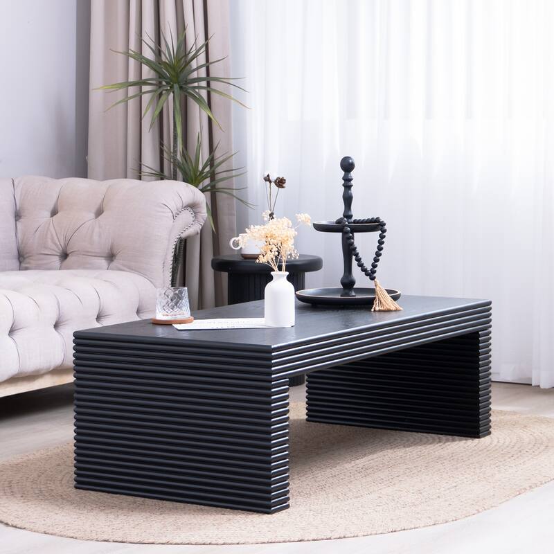 47.6" Modern Black Ribbed Coffee Table
