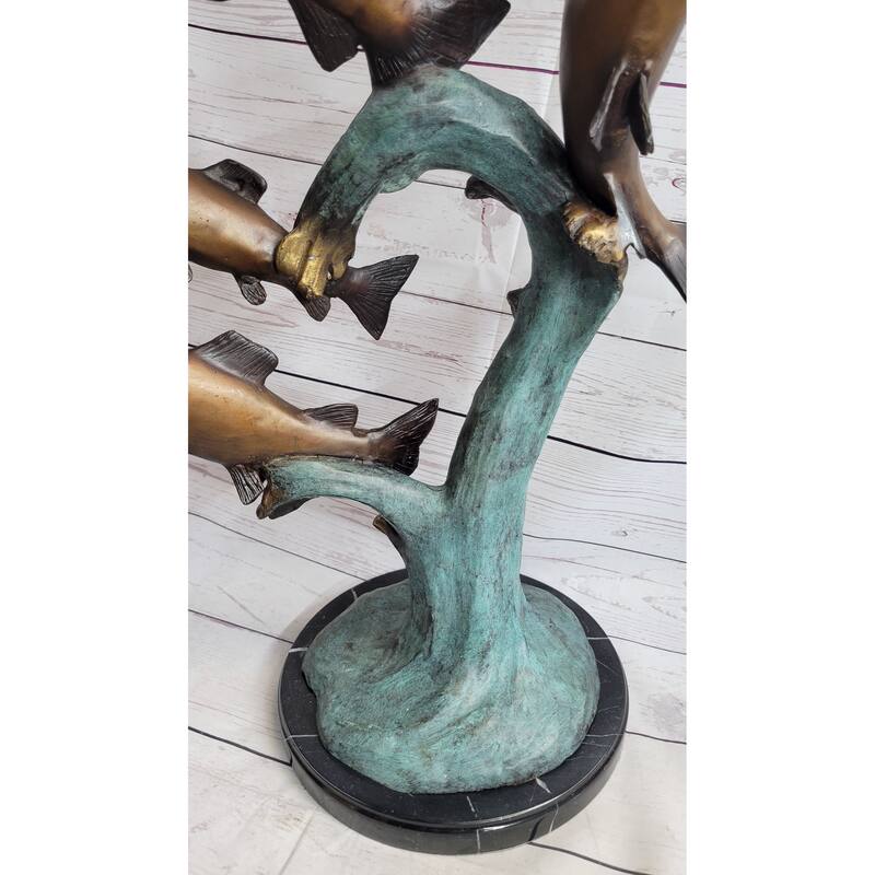 4 Imitative Fish Jumping Out Of Water Bronze Metal Statue Sculpture Marine Decor 25 Inches X 18 Inches