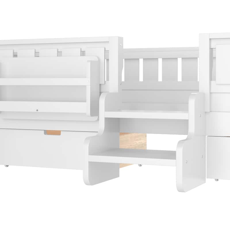 Multiple Colors Toddler Montessori Bed Children's Platform Bed with Low Profile Stairs, Built-in Bookshelf and Storage Drawers