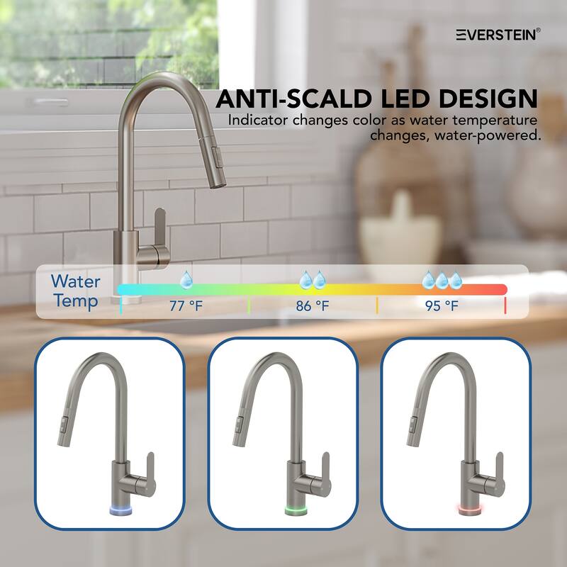 Kitchen Faucets with Pull Down Sprayer LED Single Handle High Arc Pull Out Kitchen Faucet Kitchen Sink Faucet