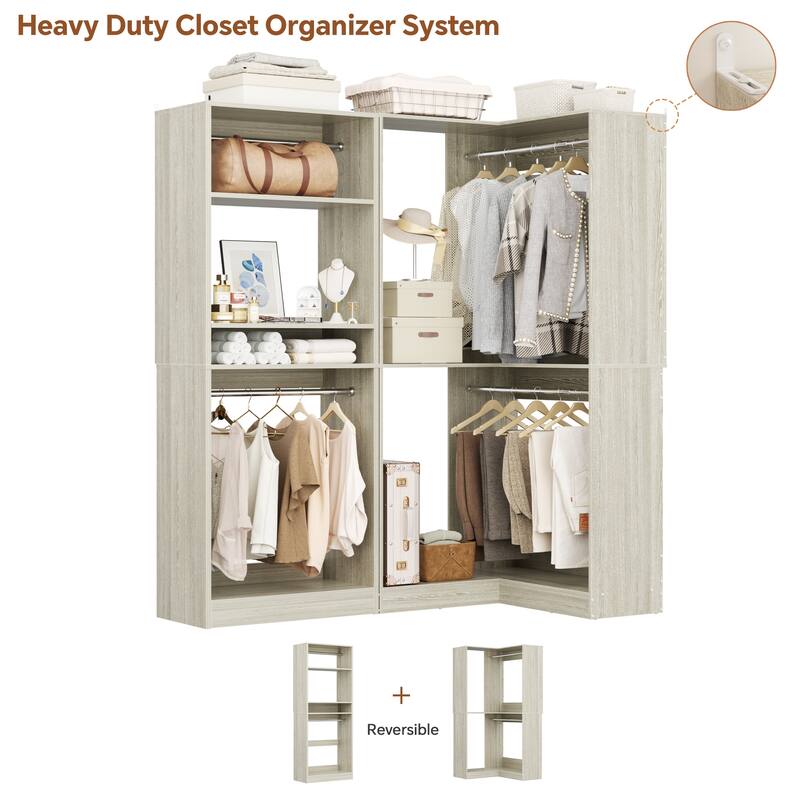 Cimly Set of 2 Corner Closet System, Freestanding Closet Organizer with Hanging Rods for Walk-in Closet