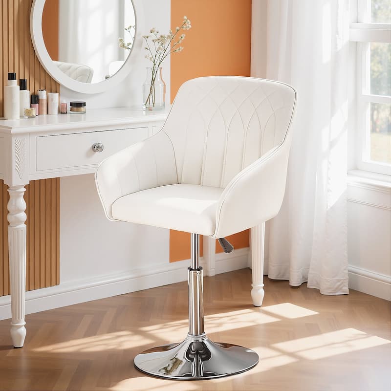 VECELO Vanity Chair Makeup Swivel Accent Chair Height Adjustable Round Back Tilt Chair for Living Room Vanity Office Bar Stool - White - 1-pack