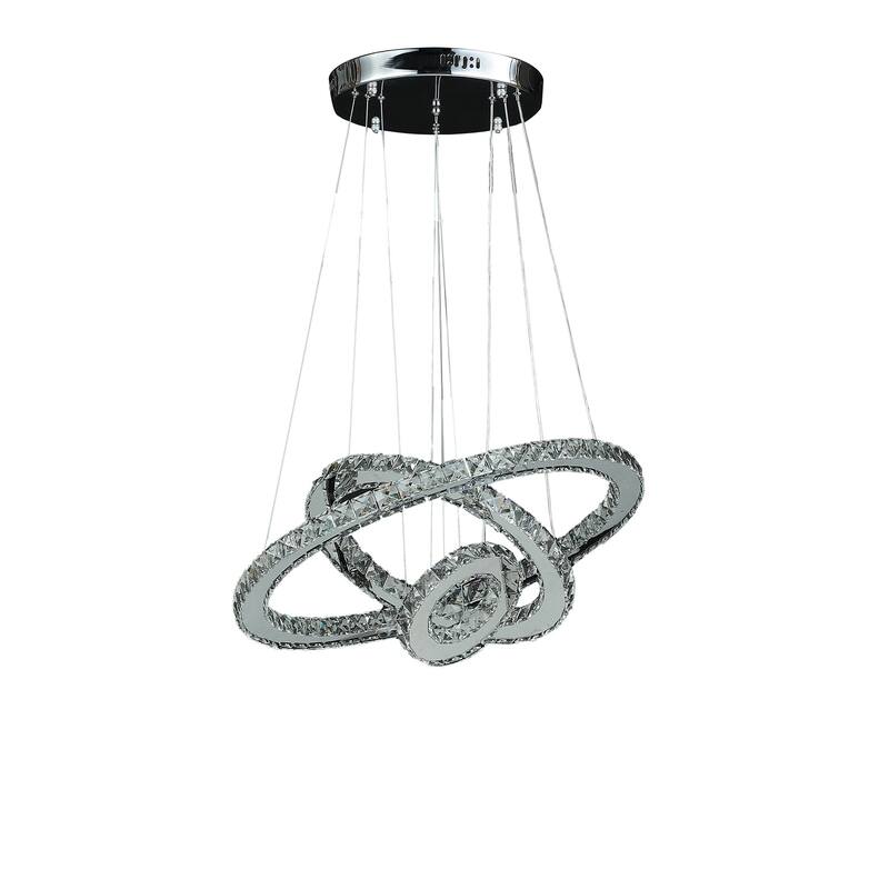Crystal Chandelier Modern 3-Light Adjustable Height Ceiling Light with Remote - 47.2