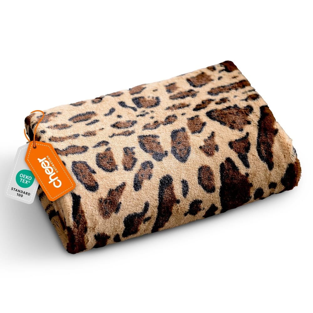 Cheer Collection Ultra Cozy Animal Print Faux Fur Reversible Throw Blanket