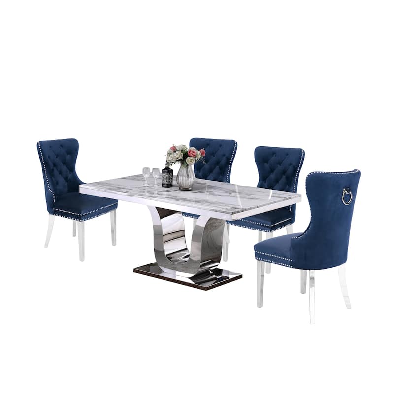 Best Quality Furniture 5-pc. White Genuine Marble Dining Set