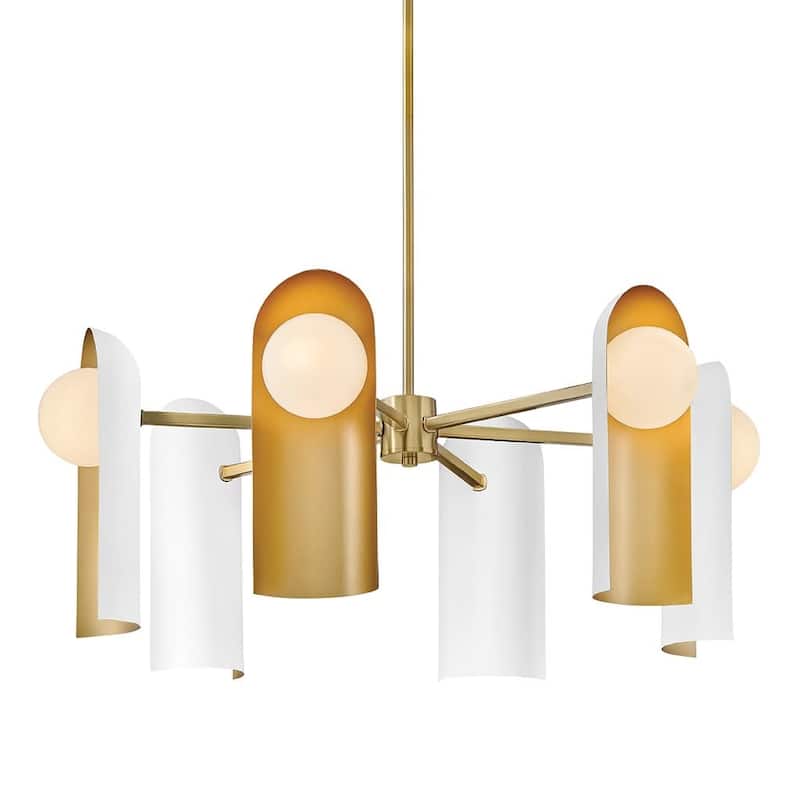 Lark 84236 Zuri 6 Light 30" Wide Chandelier - Satin Off-White / Lacquered Brass