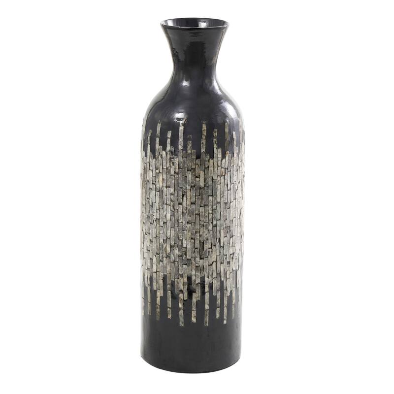 Black Capiz Shell Handmade Decorative Vase with Gray Ombre Design - 8"W, 27"H