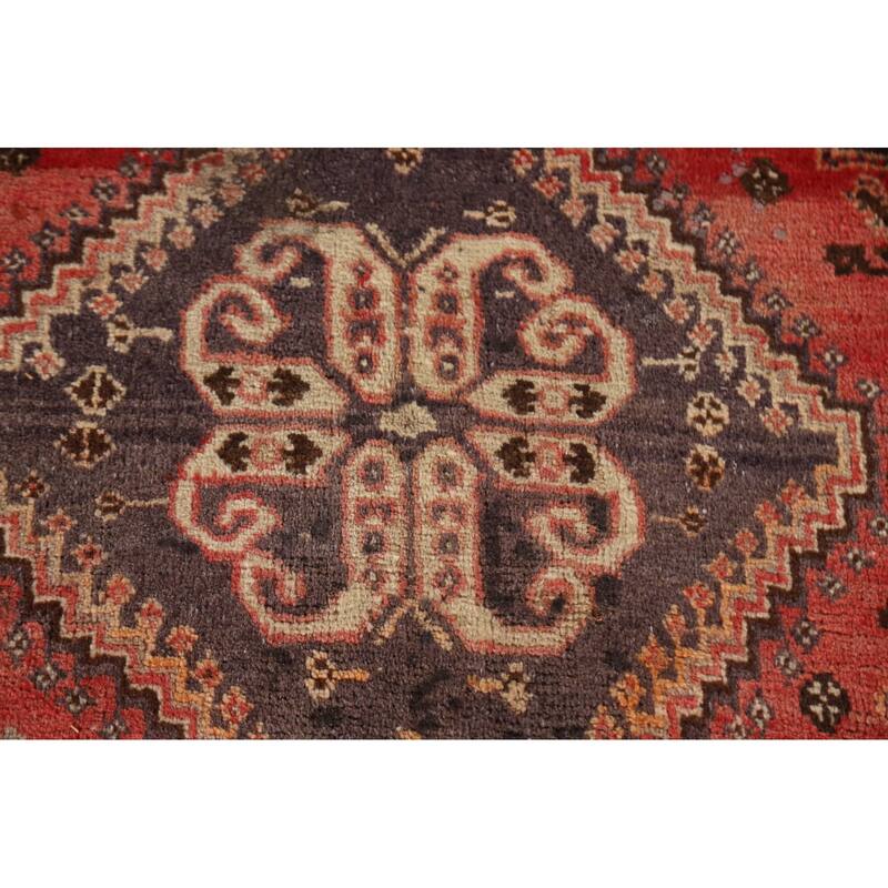 Red Qashqai Persian Antique Area Rug Handmade Wool Carpet - 5'1"x 8'2"