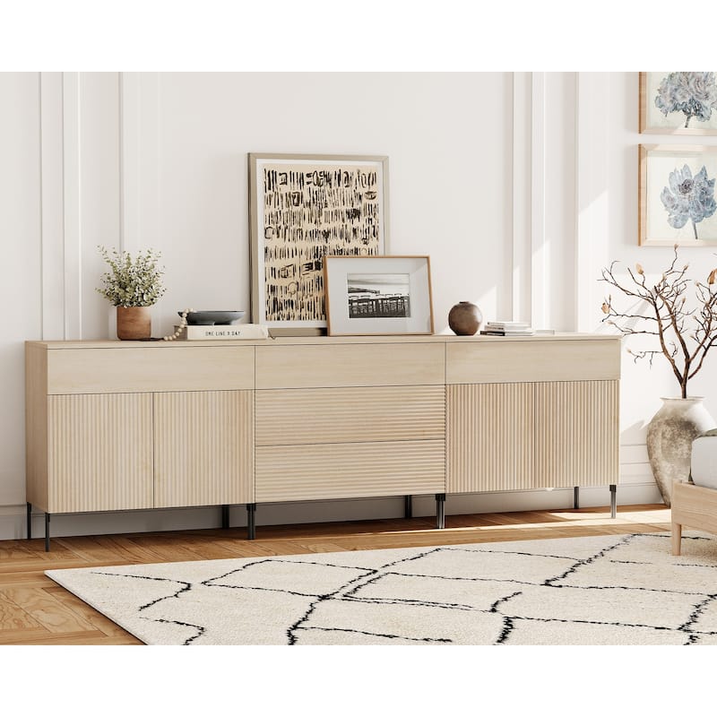 94.5" Modern Reeded 5-Drawer Dresser Set For Bedroom, Minimalist Chest Of Drawers With Storage