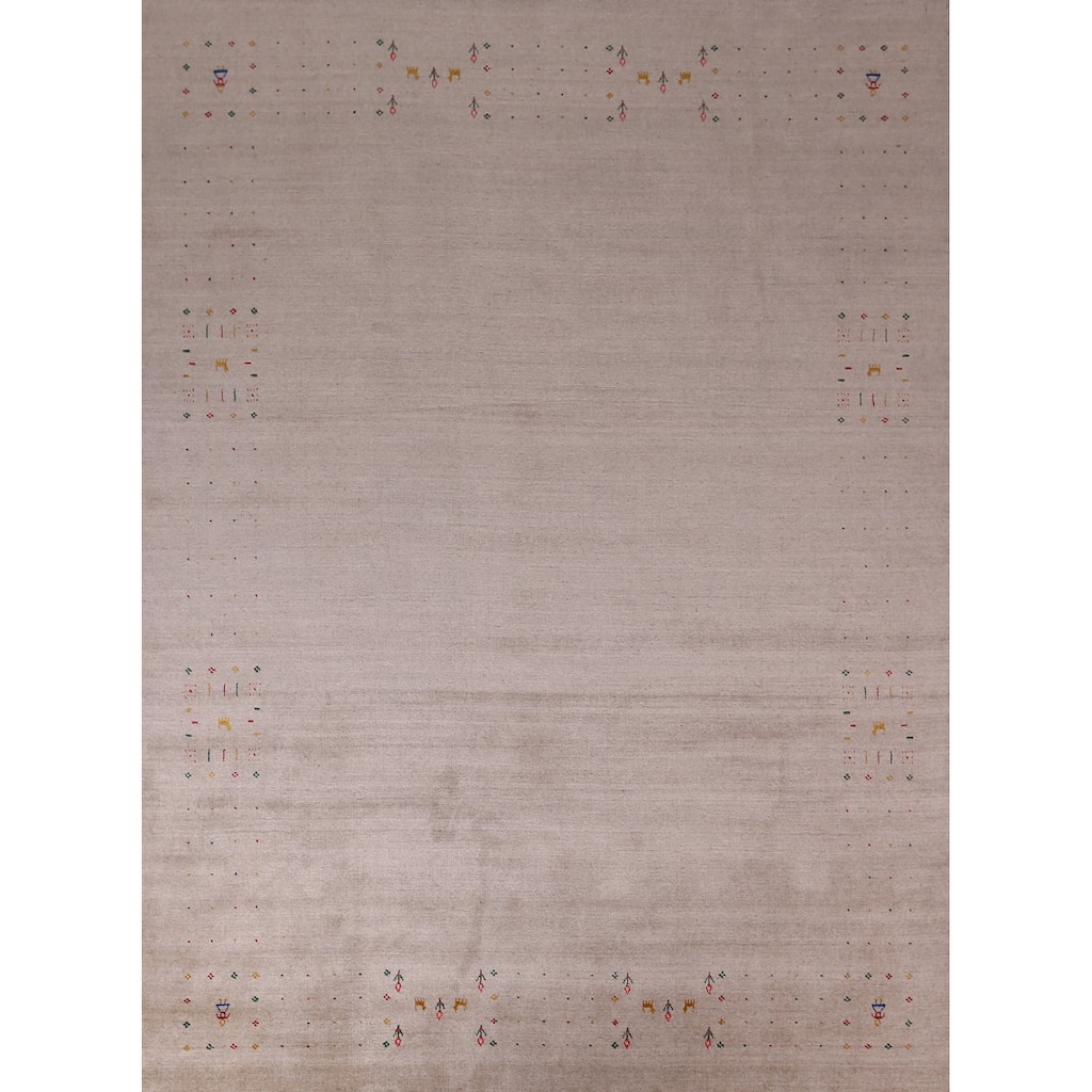 Gabbeh Indian Area Rug Hand-Knotted Oriental Beige Wool Carpet - 7'9" x 9'10"