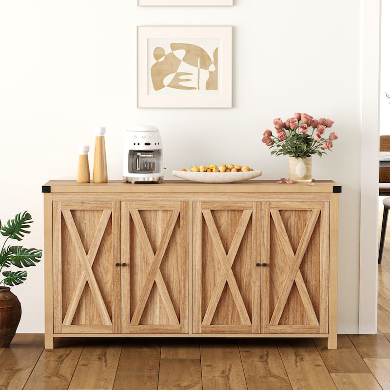 Moasis 55-inch Farmhouse Four-Door Buffet Cabinet Storage Kitchen Sideboard Buffet Table
