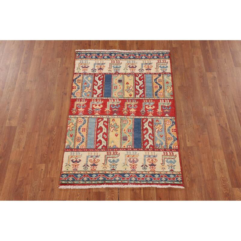 Tribal Kazak Oriental Accent Rug Hand-Knotted Wool Carpet - 2'9" x 4'1"