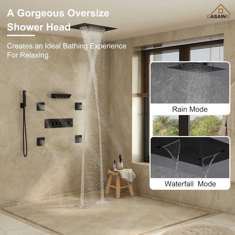CASAINC Single-Handle 5-Spray Rectangular Shower Faucet 2.5 GPM with Body Spray