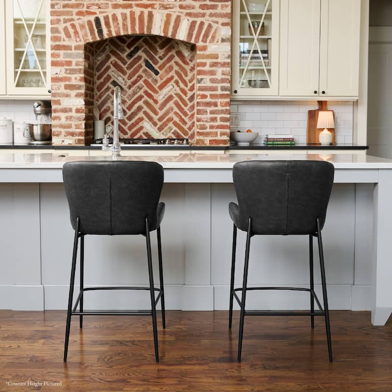 Maven Lane Naomi Metal and Vegan Leather Kitchen Dining Stool