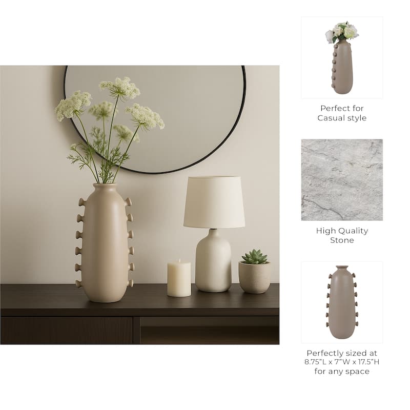 Unique Artistic Table Vase with Side Detailing - Tan