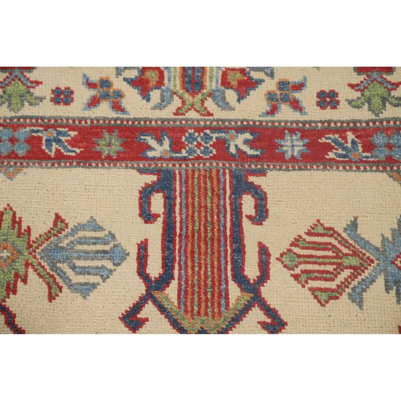 Geometric Beige Kazak Oriental Area Rug Hand-Knotted Wool Carpet - 8'2"x 9'9"