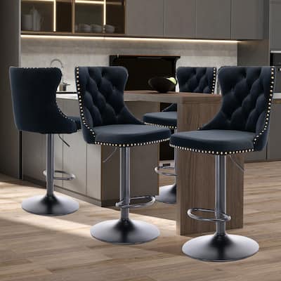 Sealy Modern Upholstered Adjusatble Swivel Barstools with Backs Comfortable Tufted - N/A