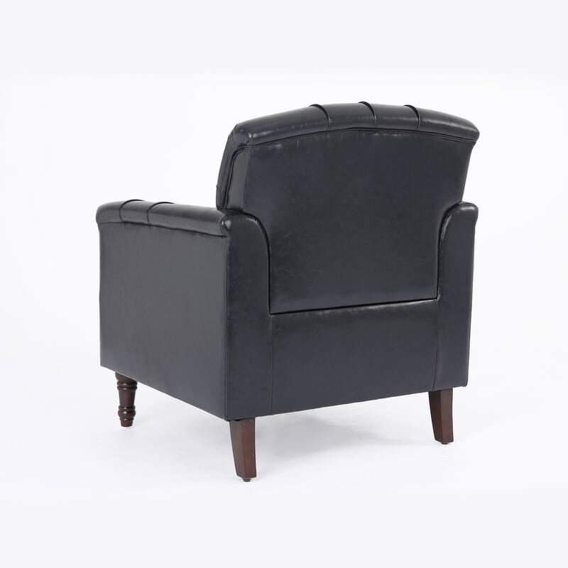 Set of 2 Tufted Vegan Leather Armchairs with Nailhead Trim and Wood Frame