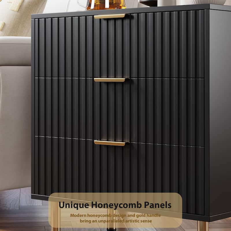 Fluted 3 Drawer Dresser for Bedroom, Modern Wooden Chest with Deep Drawers and Wide Top