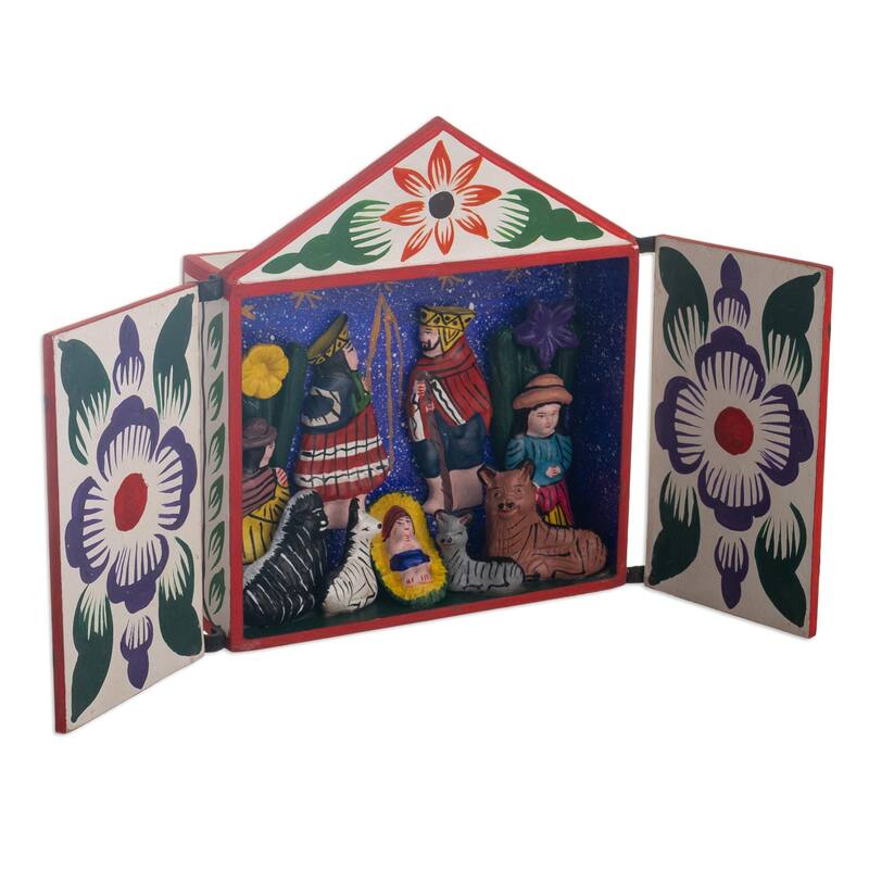 Novica Handmade Night In Bethlehem Wood And Ceramic Nativity Retablo
