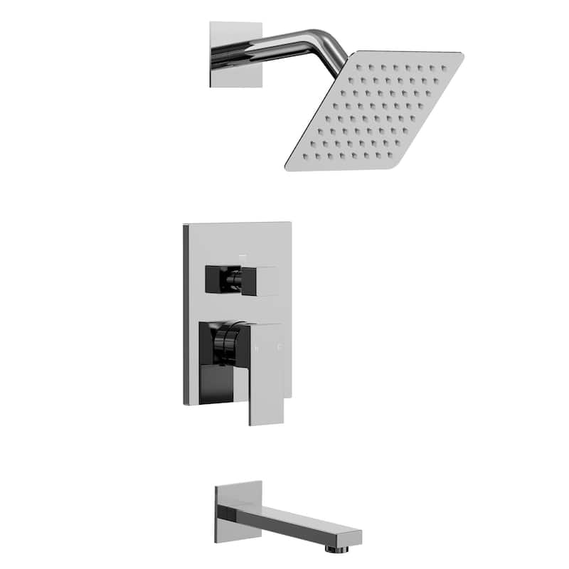 GRANDJOY 2-Function Tub and Shower Faucet Set with Single Handle Valve, Wall-Mount Design - Chrome