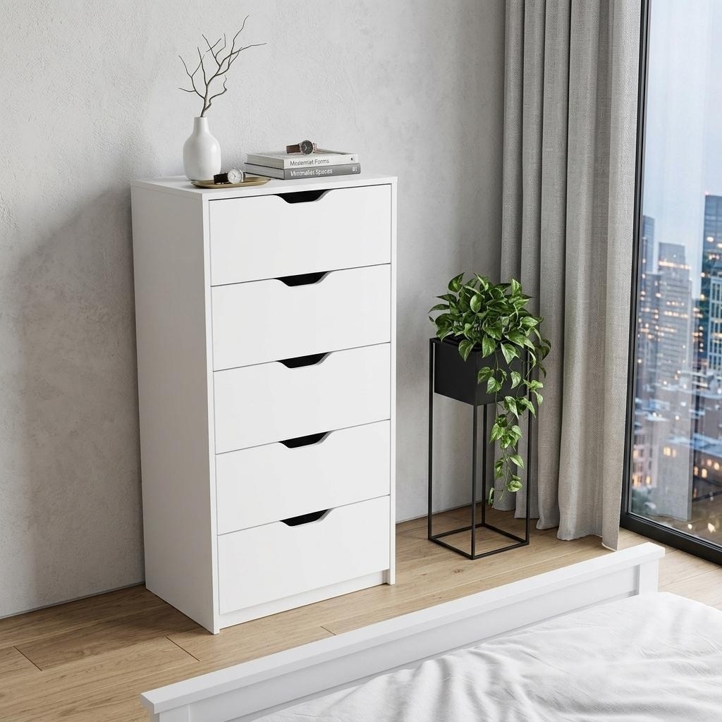 HomeRoots 18" White Wood Five Drawer Dresser