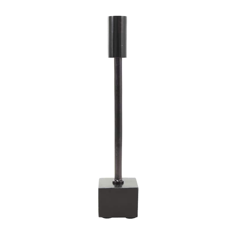Aluminum Metal Slim Decorative Candle Holder with Black Block Bases - Set of 2 Silver or Black - Roche River Decor