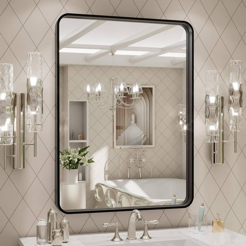 24x32 Inch Black Aluminium Frame Bathroom Mirror - Black