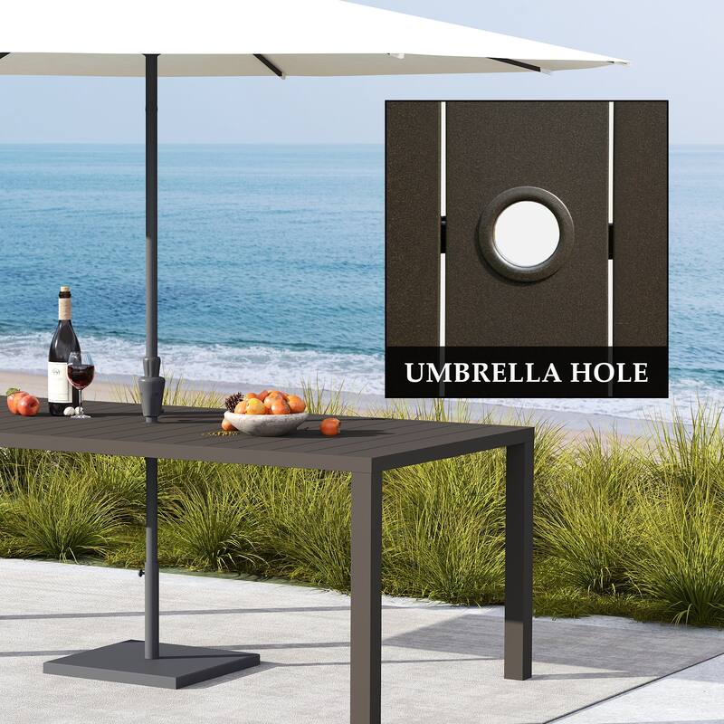 Outdoor Dining Table for 8 Person,Square Slatted Metal Patio Table for Deck Garden Lawn Backyard Use with Umbrella Hole