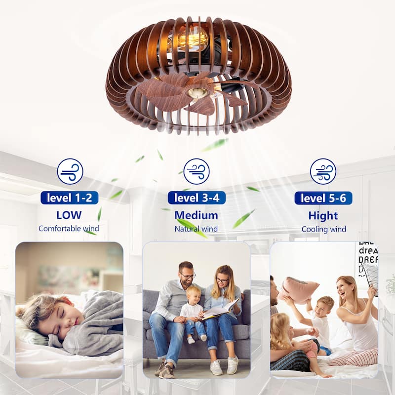 19.7" Farmhouse Flush Mount Ceiling Fans with Lights and Remote Control, Rustic Low Profile Wood Ceiling Fan